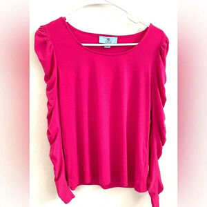 Cece ruched long sleeve scoop neck pink top M